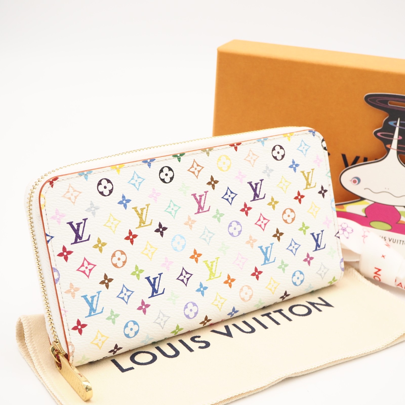 美品 LOUIS VUITTON ルイ・ヴィトン モノグラム マルチカラー ジッピーウォレット ブロン M1392 長財布 ホワイト マルチカラー コーティングキャンバス レザー レディース