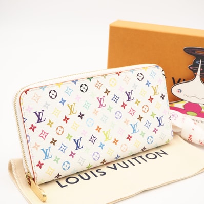 美品 LOUIS VUITTON ルイ・ヴィトン モノグラム マルチカラー ジッピーウォレット ブロン M1392 長財布 ホワイト マルチカラー コーティングキャンバス レザー レディース