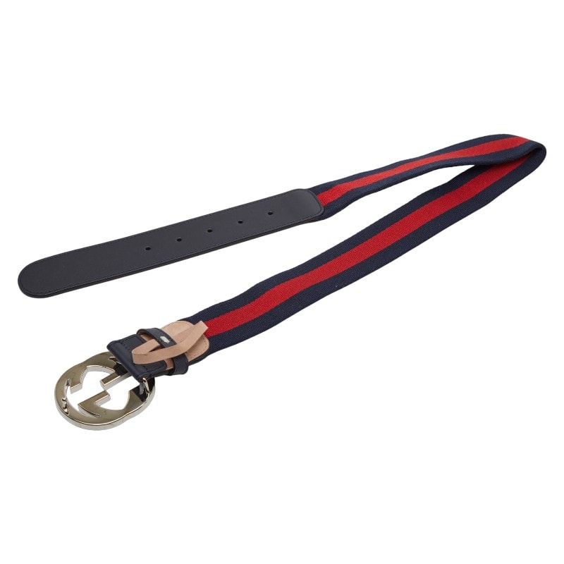 グッチ ベルト サイズ:75/30 411924 ネイビー レッド キャンバス レザー レディース GUCCI 【中古】
