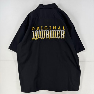 古着 ディッキーズ Dickies 半袖シャツ ロゴ ワークシャツ バックロゴ 刺繍 胸ポケット 大きいサイズ 2XL ブラック メンズ