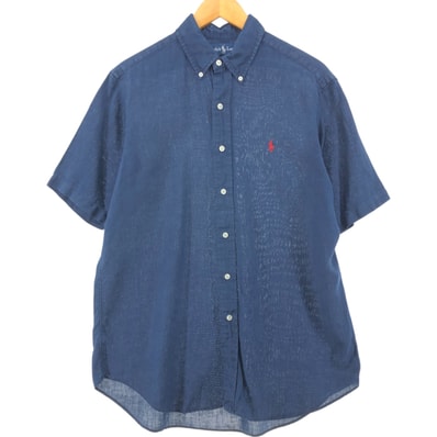 古着 ラルフローレン Ralph Lauren CLASSIC FIT 半袖 リネン ボタンダウンシャツ メンズM相当/eaa551693