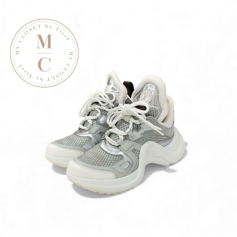 ルイヴィトン LOUIS VUITTON アークライトライン モノグラム スニーカー 靴 シューズ メッシュ レザー スエード シルバー ホワイト ロゴ