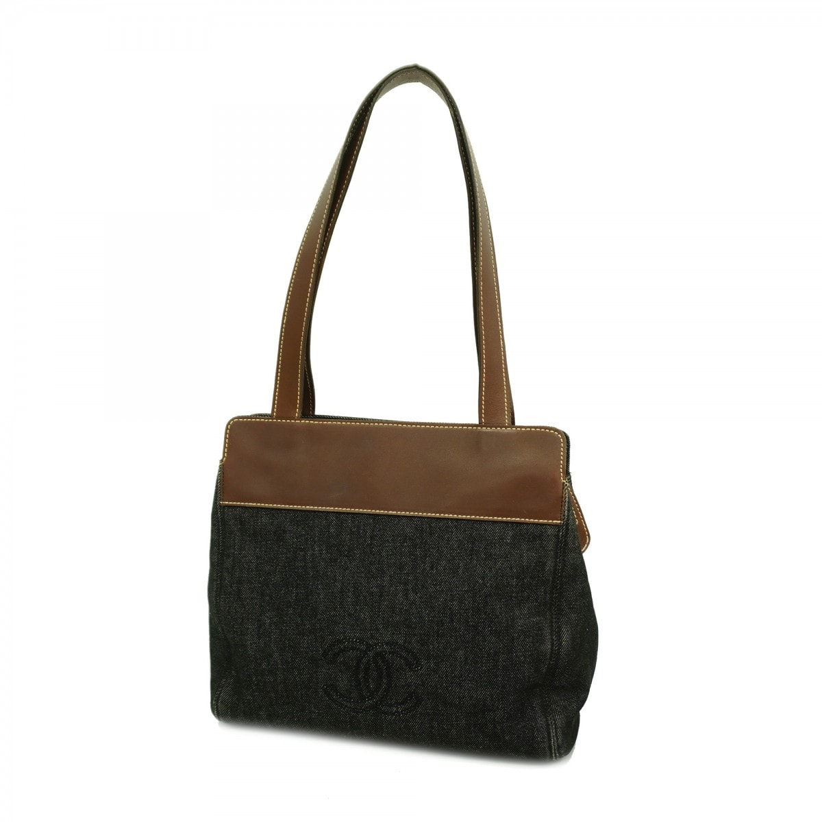 【6ce6311-k】シャネル トートバッグ デニム ブラック ブラウン ゴールド金具【中古】レディース