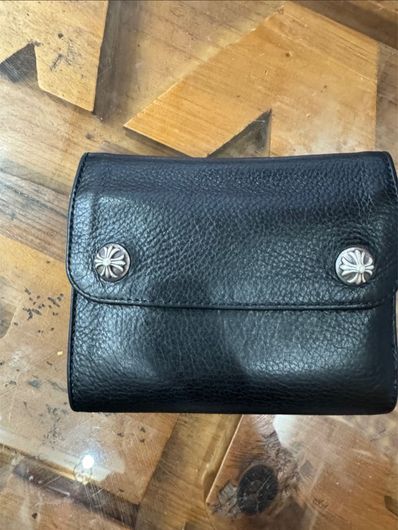 Chrome Hearts Wave Mini Cross Ball Button Leather Wallet "Black/Silver"