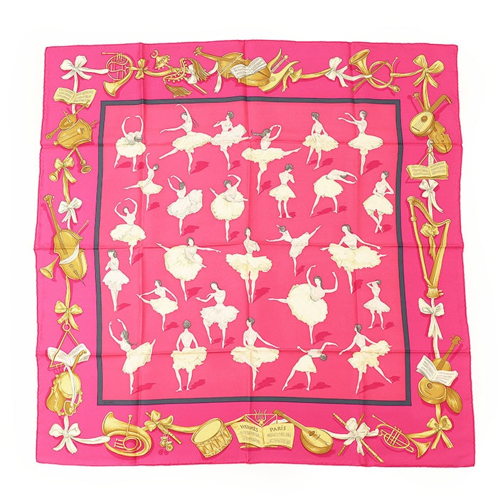 未使用 エルメス カレ 90 La Danse スカーフ ユニセックス ピンク HERMES