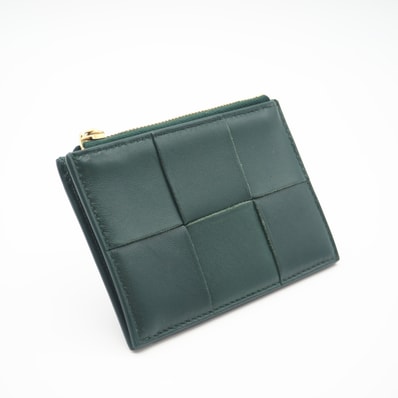 美品 BOTTEGAVENETA ボッテガヴェネタ マキシイントレチャート カセット ファスナーカードケース グリーン 765460 カードケース グリーン レザー メンズ