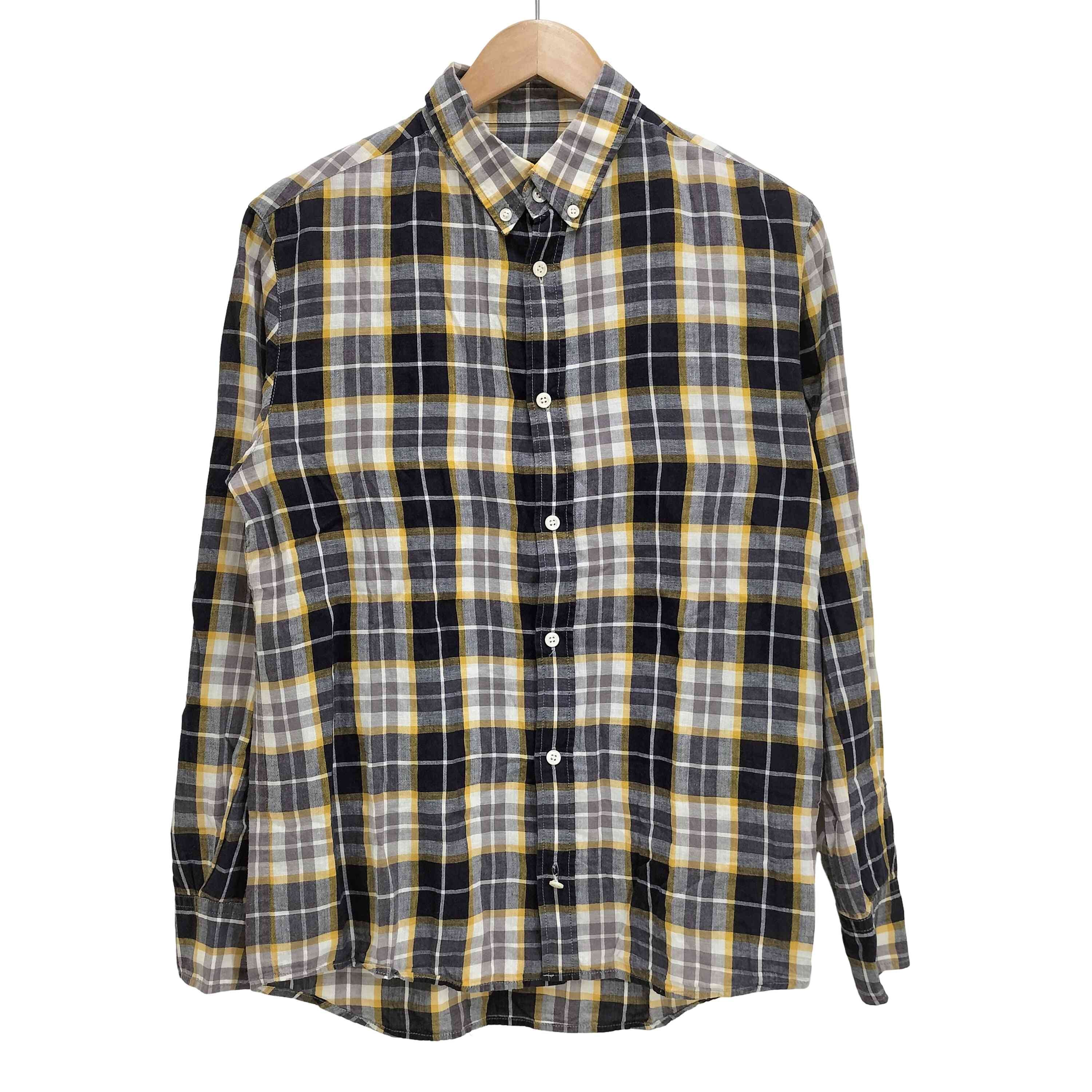 D (傷や汚れあり)】コットン リネン チェック L/S ボタンダウン シャツ
