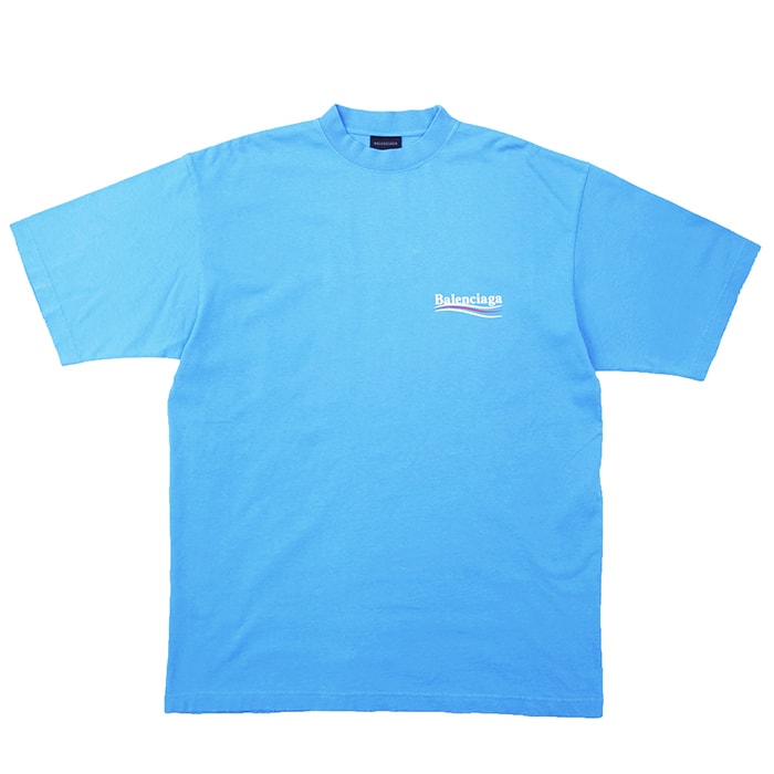 SALE【極美品】BALENCIAGA バレンシアガ カットソー 半袖 Tシャツ サイズ XXS メンズ 2022年製 ロゴ プリント ダメージ加工 ショートスリーブ コットン100%  トップス タグ付属 ライトブルー 青 ポルトガル製