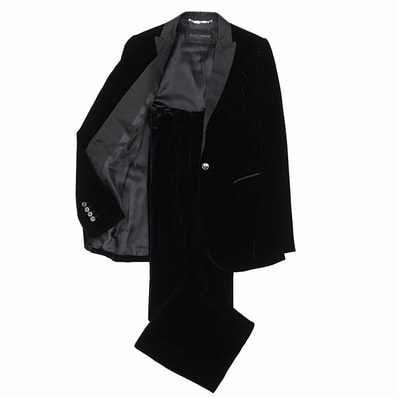 DOLCE&GABBANA ドルチェアンドガッバーナ ベルベット スーツ セットアップ サイズ 38 レディース テーラード タキシード ジャケット スラックス ベロア ロゴチェーン ブラック 黒 イタリア製