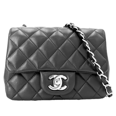 CHANEL シャネル ショルダーバッグ ミニマトラッセ チェーン ターンロック 肩掛け 斜め掛け Mini Matelasse ココマーク ラムスキン ブラック 黒 シルバー金具 レディース【中古品】