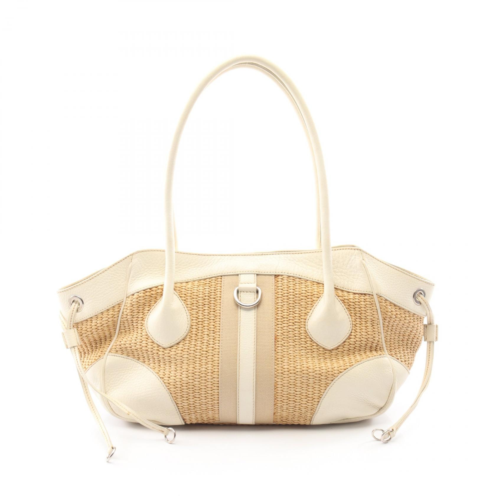 PRADA プラダ/ ラフィア　トートバッグ　ベージュ D (傷や汚れあり)】プラダ PRADA トートバッグ バッグ レザー ラフィア