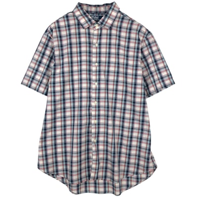 古着 ラルフローレン Ralph Lauren POLO by Ralph Lauren BRADFORD CUSTOM FIT ワイドカラー 半袖 コットン チェックシャツ メンズXL相当/eaa623585