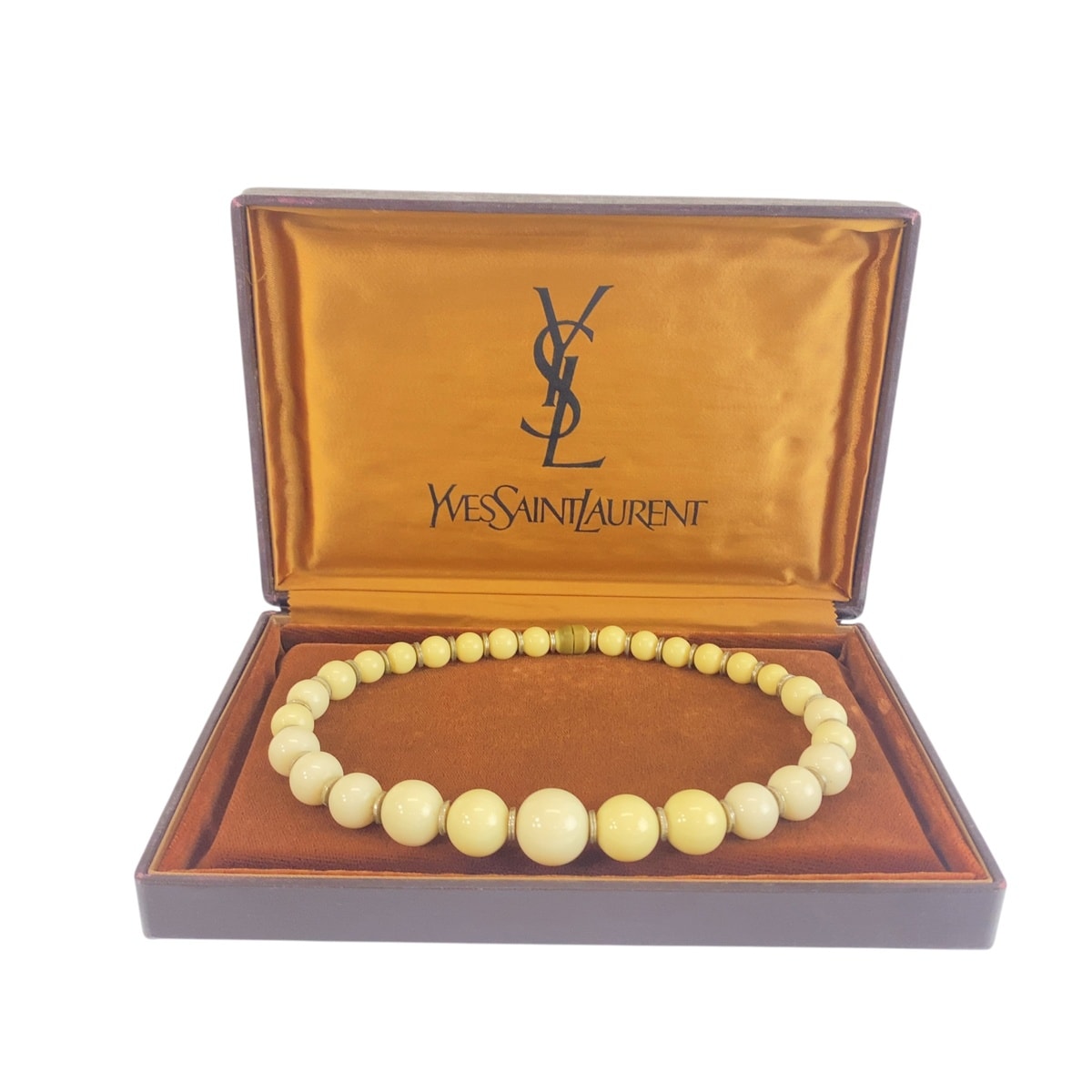 YVES SAINT LAURENT イヴ サンローラン ヴィンテージ 数珠 クリーム ホワイト 天然石 ネックレス 1-0294730 【中古】