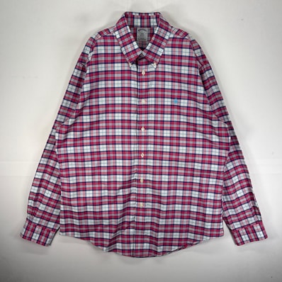 古着 ブルックスブラザーズ Brooks Brothers 長袖シャツ ボタンダウン ワンポイント L ピンク系 チェック メンズ