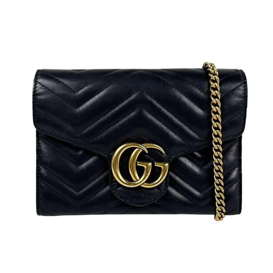 グッチ GUCCI  チェーンウォレット GGマーモント レザー ブラック レディース 474575【中古】 z11251