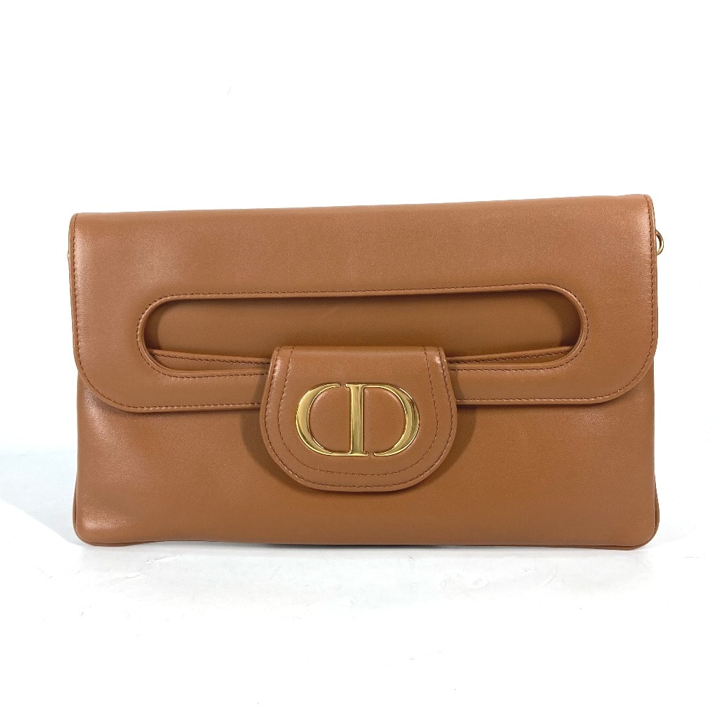 ディオール Dior DIORDOUBLE ミディアムバッグ M8641UBBU クラッチバッグ CD 3WAY チェーンショルダーバッグ ハンドバッグ レザー ブラウン 美品