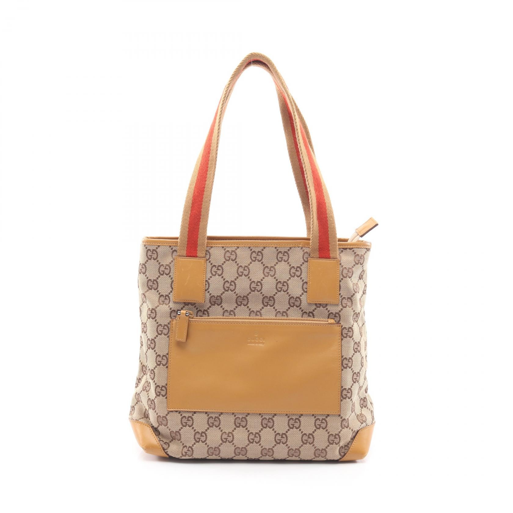 グッチ GUCCI GGキャンバス トートバッグ バッグ キャンバス レザー レディース ベージュ系 / ブラウン系 / レッド系 019・0402 【中古】