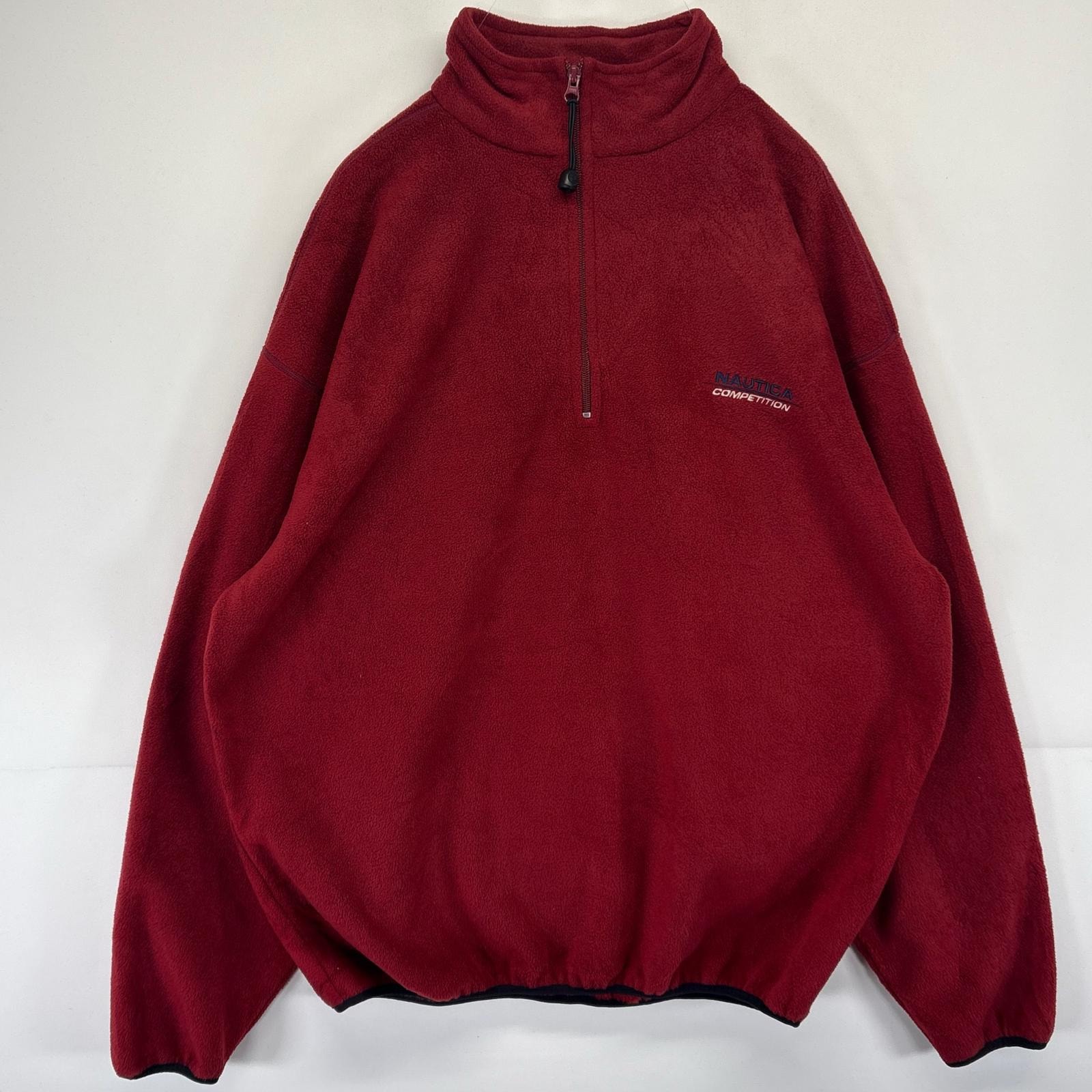 古着 ノーティカ NAUTICA USA製 ハーフジップフリースジャケット プルオーバー ワンポイントロゴ 大きいサイズ 14041  レッド系 メンズ