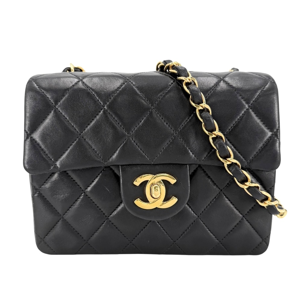 CHANEL シャネル ショルダーバッグ ミニマトラッセ チェーン ターンロック 肩掛け 斜め掛け Mini Matelasse ココマーク ラムスキン ブラック 黒 ゴールド金具 レディース【中古品】