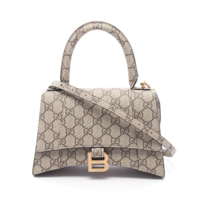 バレンシアガ BALENCIAGA GUCCI × BALENCIAGA ハッカープロジェクト フローラ アワーグラス 2WAY ハンドバッグ バッグ PVCコーティングキャンバス レディース ベージュ系 / ブラウン系 681697 【中古】