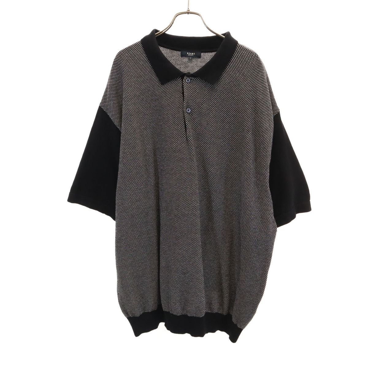 BEAMS HEART ビームスハート バーズアイ柄 半袖 ビック ポロシャツ L ブラック系