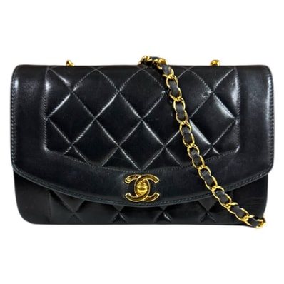シャネル ダイアナ マトラッセ ショルダーバッグ ラムスキン ブラック レディース CHANEL 中古
