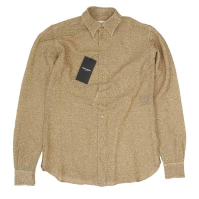 SAINT LAURENT サンローラン 437612 Y005W ラメ メタリック シースルー 長袖 シャツ ゴールド系 37【中古】
