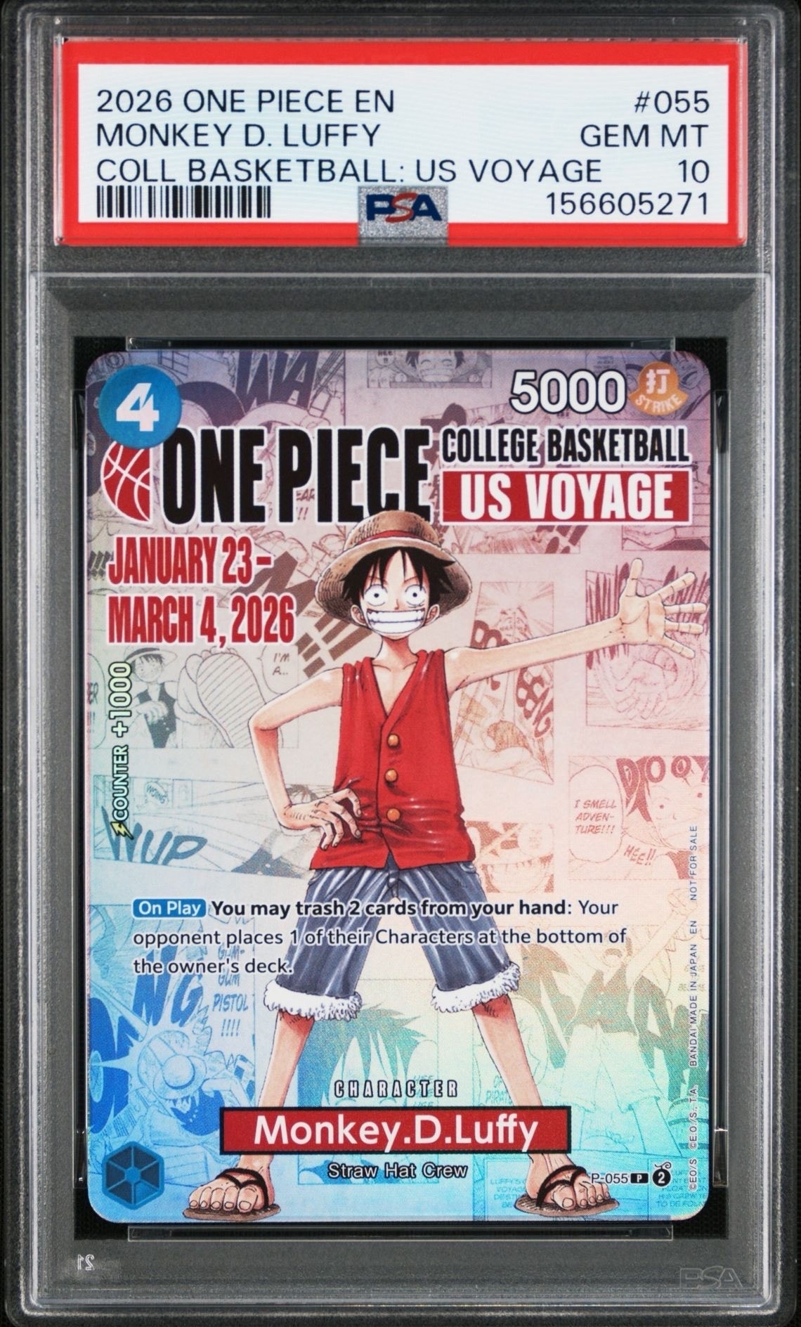 モンキー・D・ルフィ:P (開封済) [P-055]【英語版】(プロモーションカード「ワンピース カレッジ バスケットボール:USボヤージュ」)