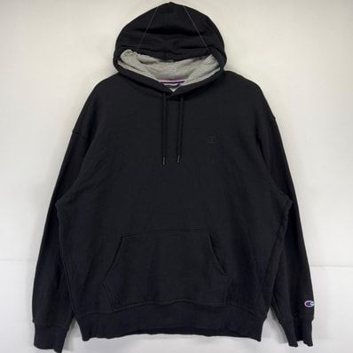 古着 チャンピオン Champion パーカー 大きいサイズ ワンポイントロゴ プルオーバー スポーツ 2XL ブラック メンズ
