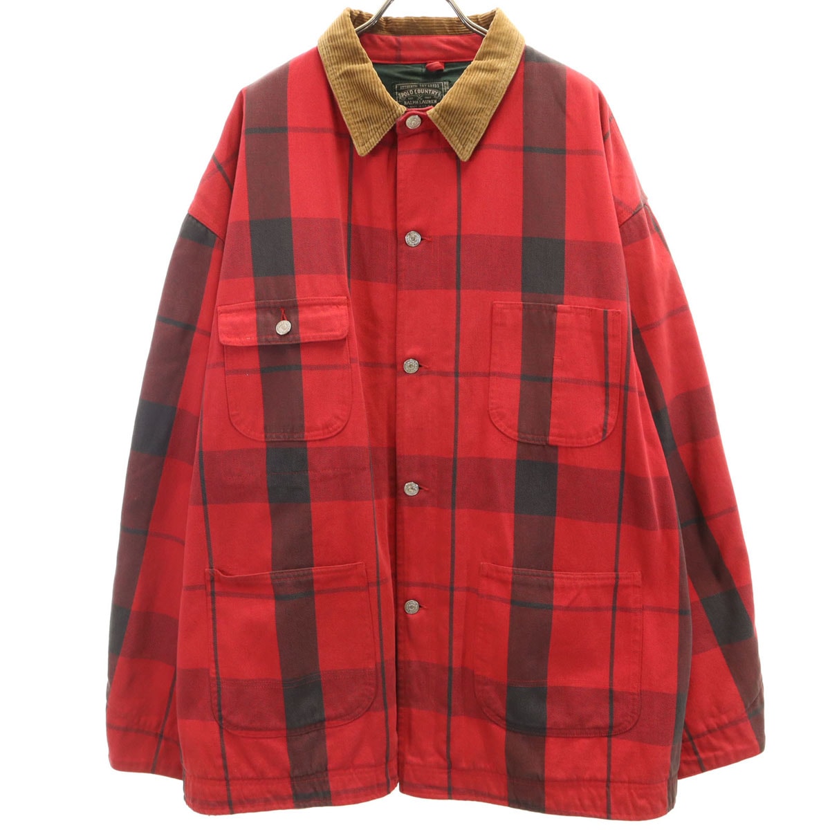 POLO COUNTRY RALPH LAUREN ポロカントリー ラルフローレン 80s 90s USA製 オールド 初期 チェック柄 カバーオール XL レッド