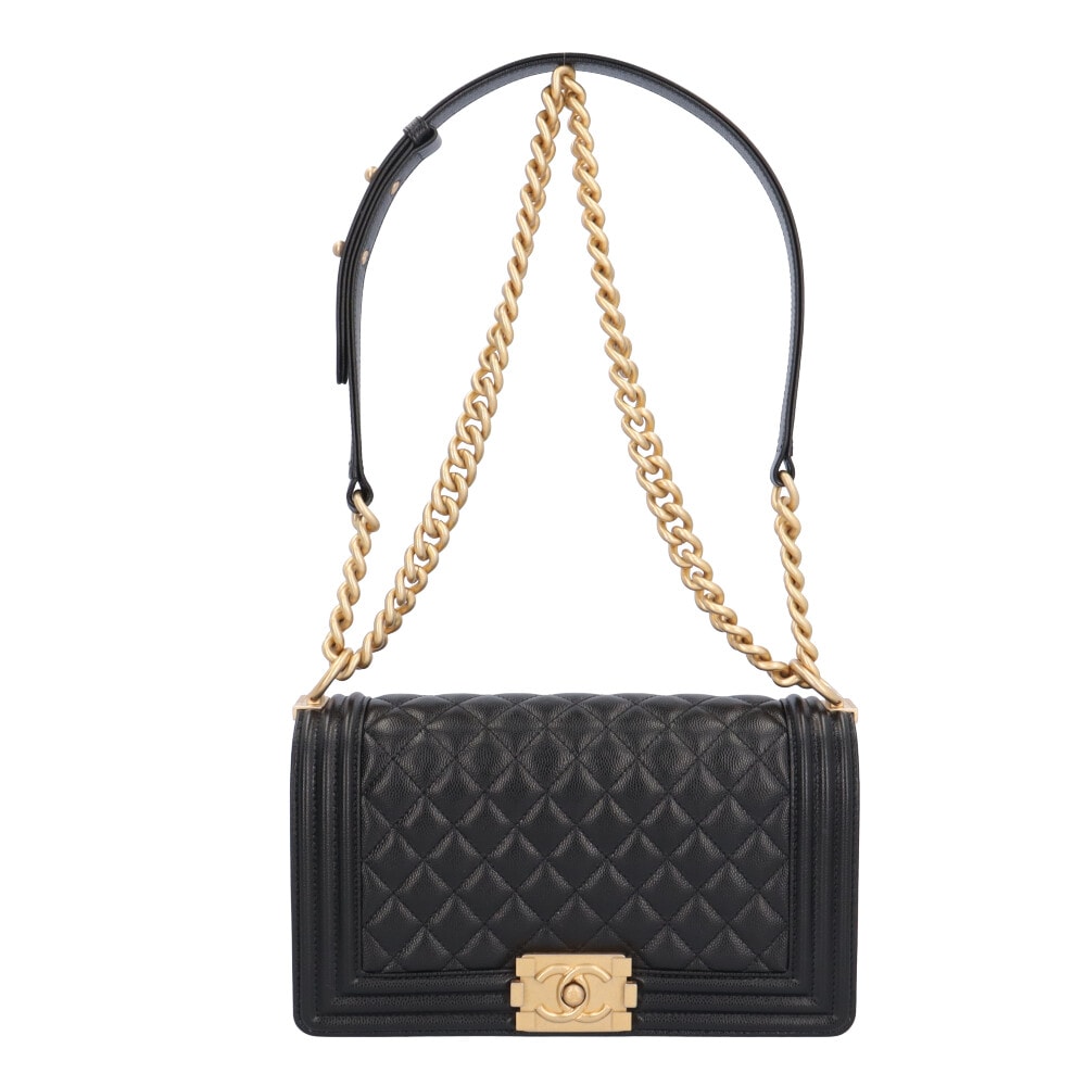 シャネル ボーイシャネル ショルダーバッグ キャビアスキン A67086 ブラック レディース CHANEL  中古