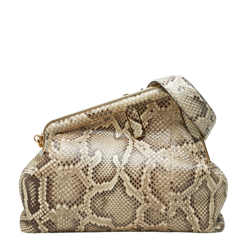 フェンディ ファースト ミディアム ショルダーバッグ 8BP127 ベージュ パイソン レディース FENDI 中古