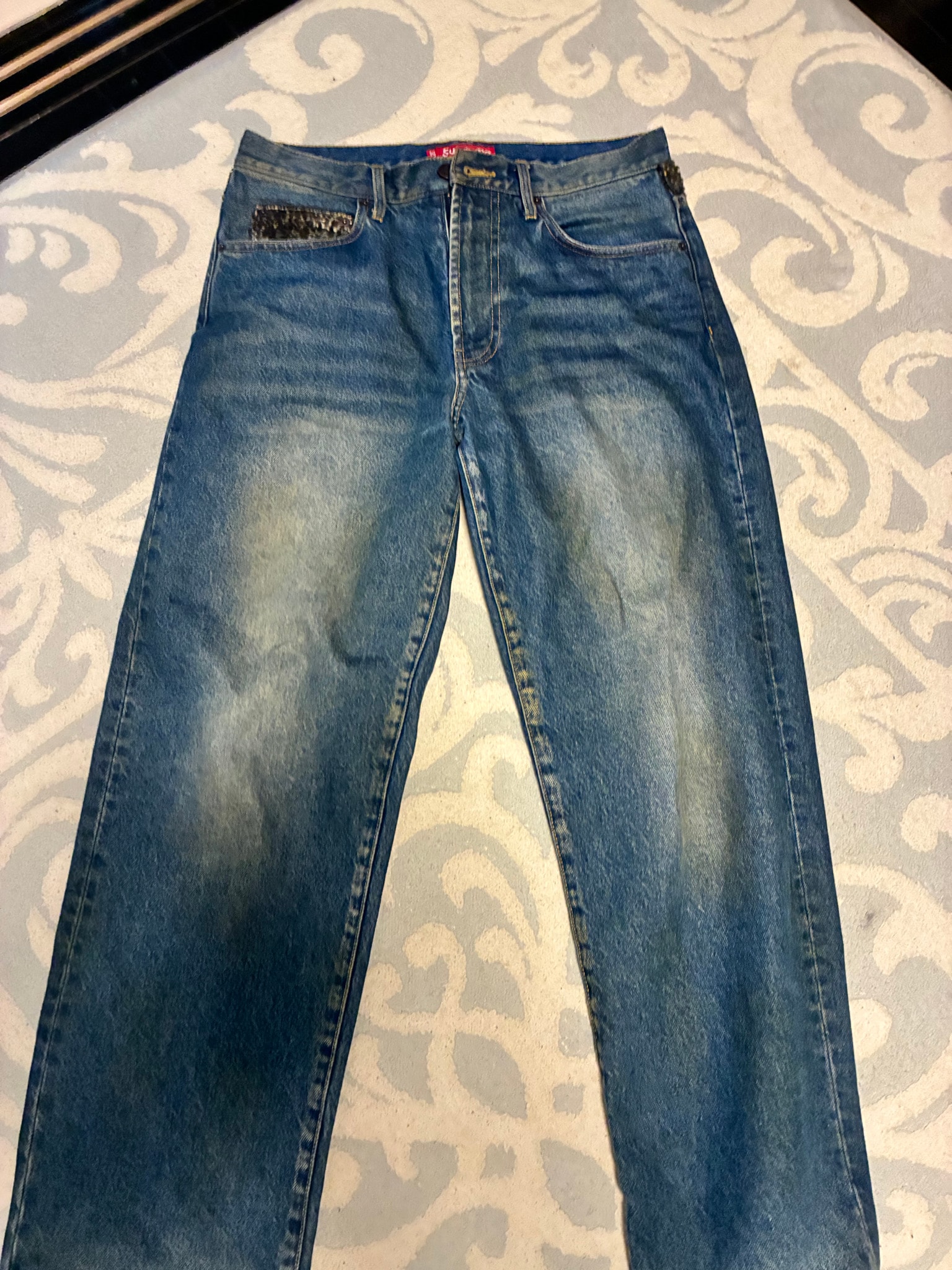 Supreme Leopard Faux Fur Loose Fit Jean "Washed Indigo"