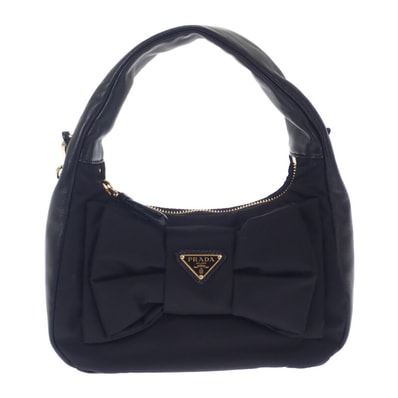 プラダ PRADA リボン ミニ 1BC241_RP0C_F0002_V_OXO 2WAYバッグ レザー ナイロン ブラック ゴールド金具 レディース【中古】【Aランク】