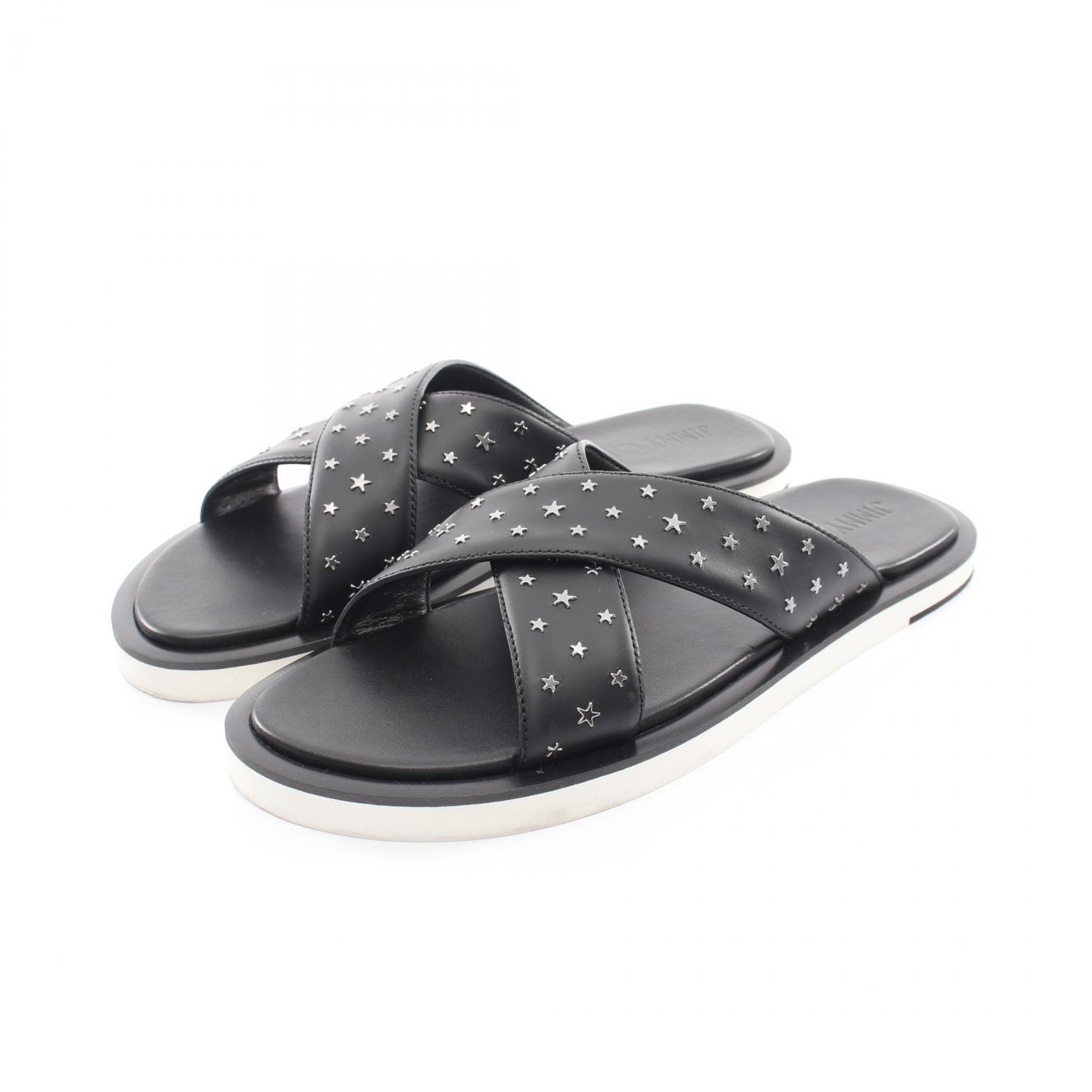 지미추 JIMMY CHOO PALMO 스타 스터드 크로스 샌들 샌들 샌들 신발 가죽 남성용 블랙 [중고]