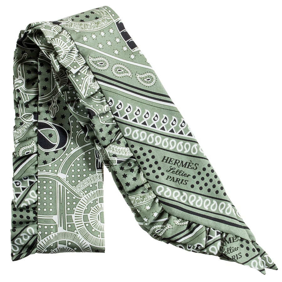 HERMES エルメス Eperon d'Or Bandana エプロン ドール バンダナ 852978S 08 ツイリー スカーフ  2024SS グリーン ホワイト【中古】