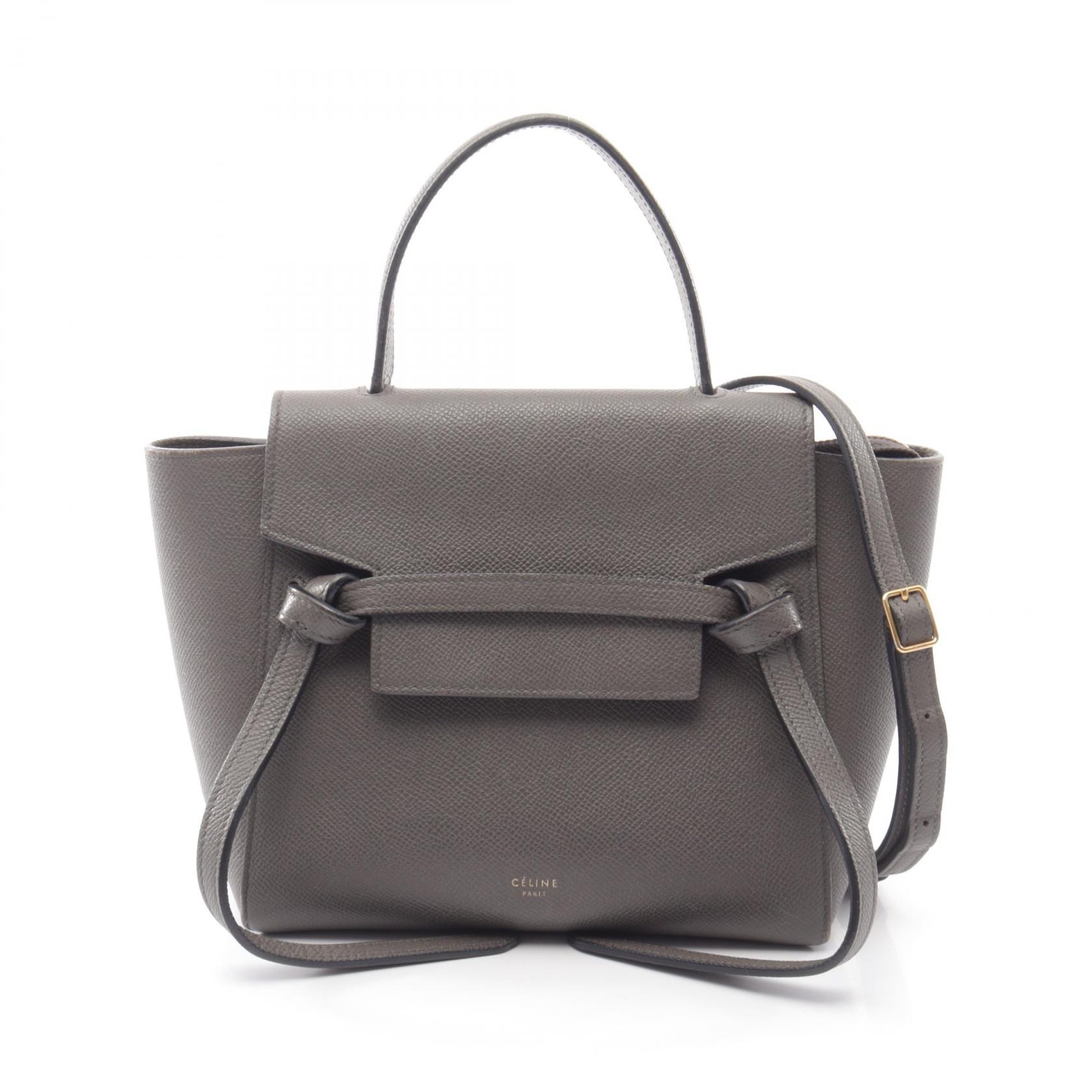 セリーヌ CELINE BELT BAG NANO ベルトバッグ ナノ 2WAY ハンドバッグ バッグ レザー レディース グレー系 【中古】