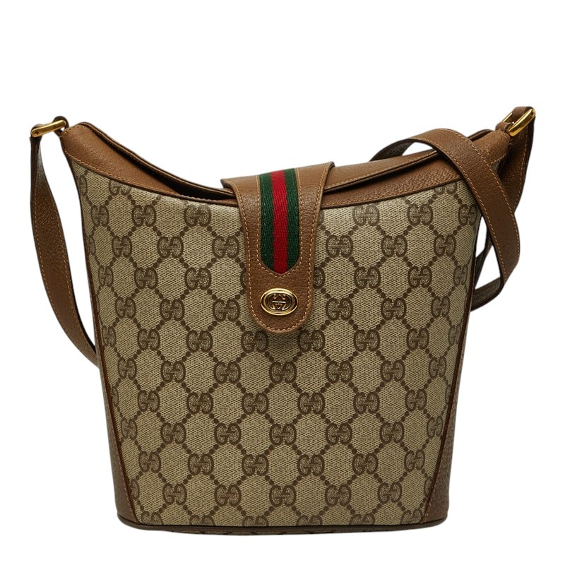 グッチ GGスプリーム シェリーライン 斜め掛け ショルダーバッグ 904 02 081 ベージュ ブラウン PVC レザー レディース GUCCI 中古