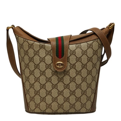 グッチ GGスプリーム シェリーライン 斜め掛け ショルダーバッグ 904 02 081 ベージュ ブラウン PVC レザー レディース GUCCI 中古