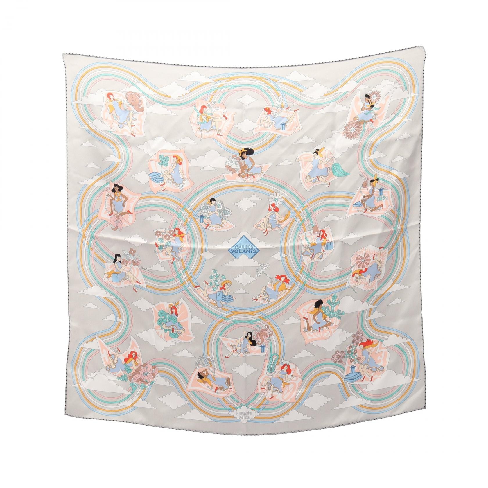 エルメス HERMES カレ70 CARRES VOLANTS スカーフ 衣料品 シルク シルク レディース グレー系 / マルチカラー 【中古】