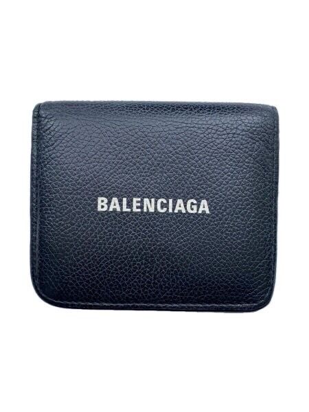 BALENCIAGA Cash Flap Coin and Card Holder Grained Calfskin "Black"