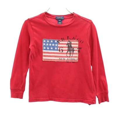 POLO RALPH LAUREN ポロラルフローレン 星条旗プリント 長袖 Tシャツ 4 レッド ロンT