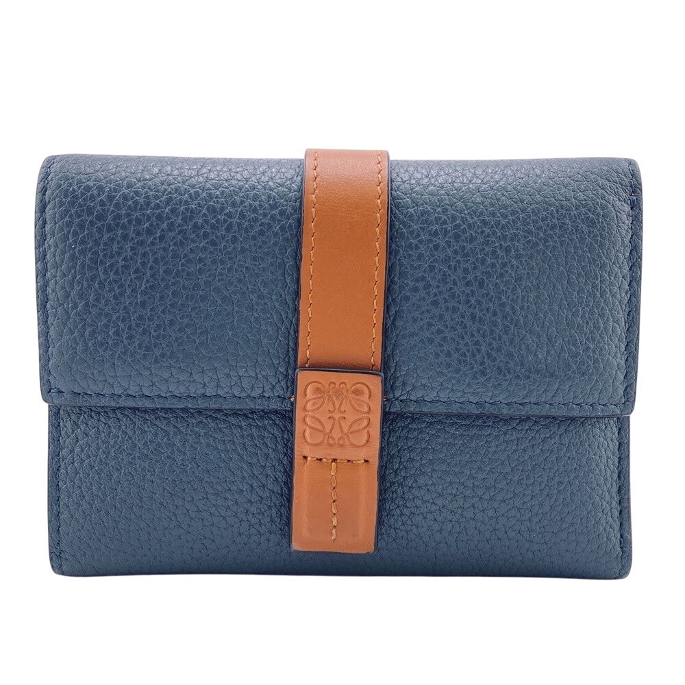 ロエベ LOEWE 三つ折り財布 アナグラム バーティカルウォレット ブルー