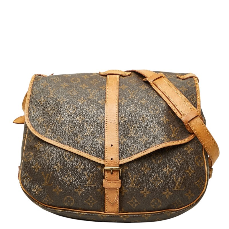 ルイ ヴィトン モノグラム ソミュール35 斜め掛け ショルダーバッグ M42254 ブラウン PVC レザー レディース LOUIS VUITTON 【中古】