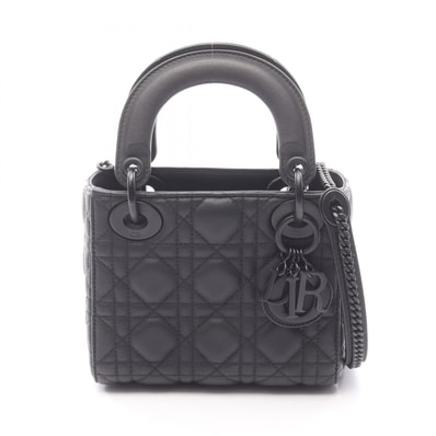 ディオール Dior レディディオール ミニ カナージュ 2WAY ハンドバッグ バッグ レザー レディース ブラック系 【中古】