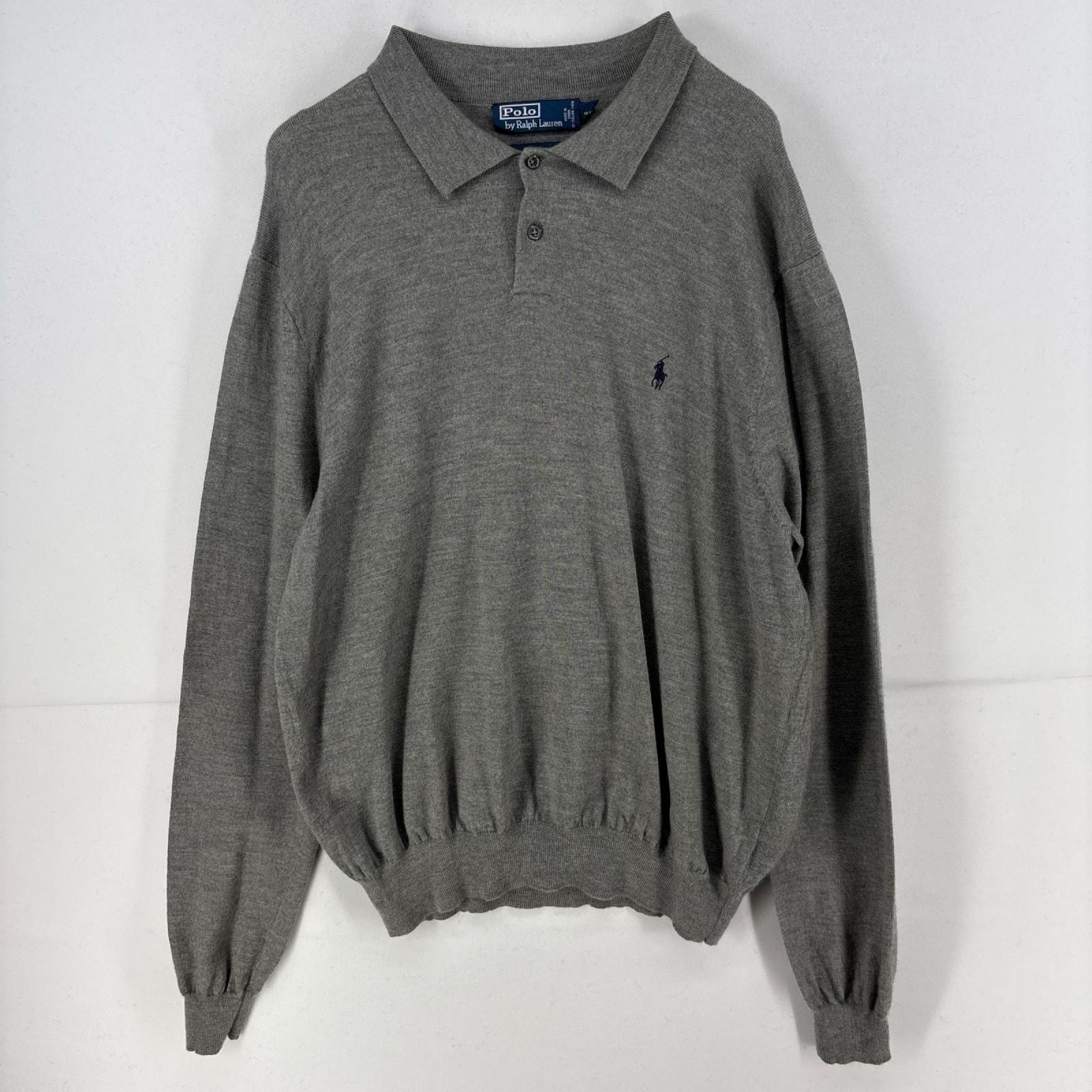 古着 ポロバイラルフローレン Polo by Ralph Lauren ニット ワンポイントロゴ 刺繍 大きいサイズ ポロシャツ ウール 2XL  グレー メンズ