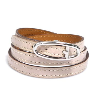 エルメス HERMES ブレスレット レザー/メタル ベビーピンク/シルバー レディース【中古】 e61109a