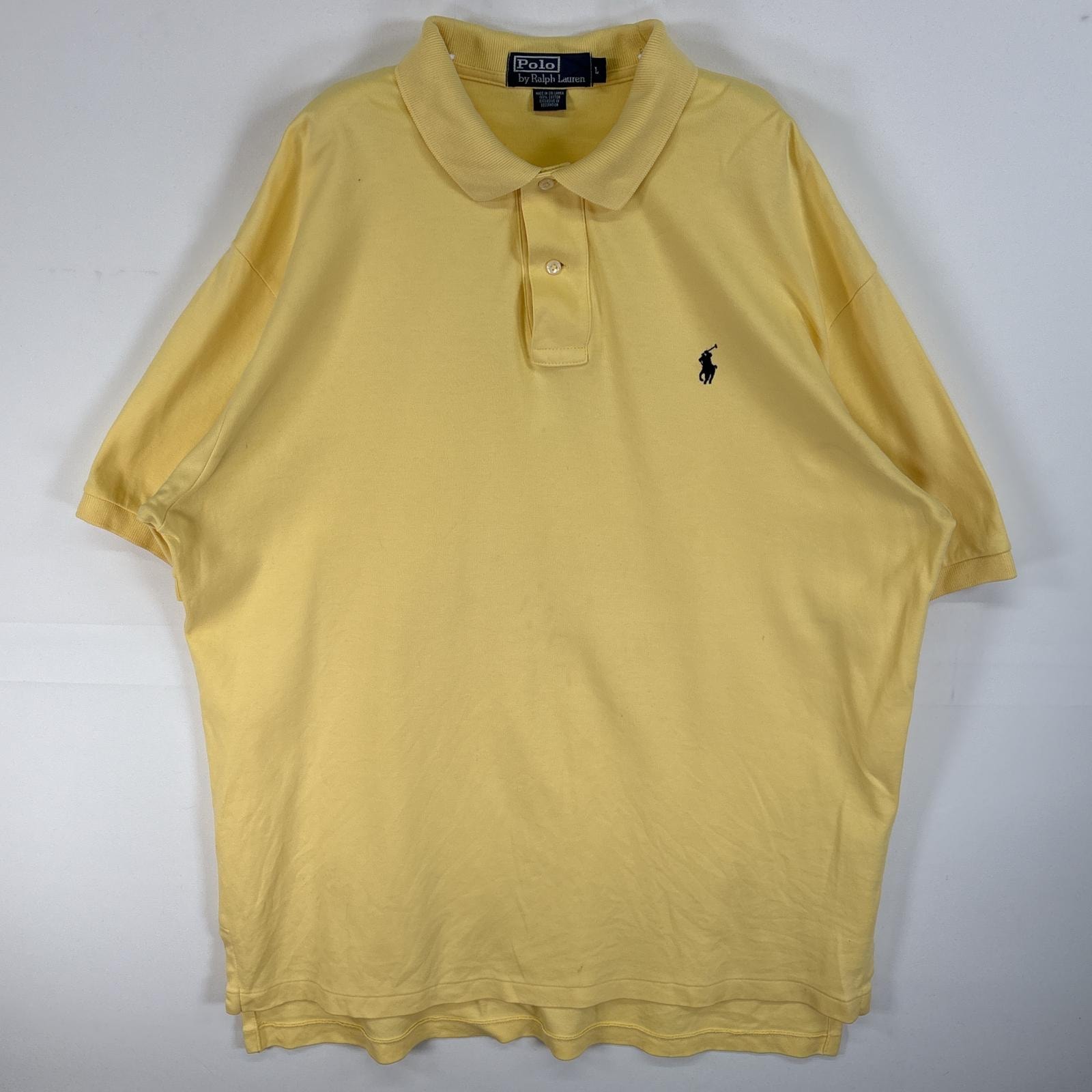古着 90's/90年代 ポロバイラルフローレン Polo by Ralph Lauren 半袖 ポロシャツ ロゴ 刺繍 2ボタン L  イエロー 無地 メンズ
