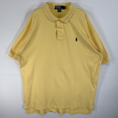 古着 90's/90年代 ポロバイラルフローレン Polo by Ralph Lauren 半袖 ポロシャツ ロゴ 刺繍 2ボタン L イエロー 無地 メンズ