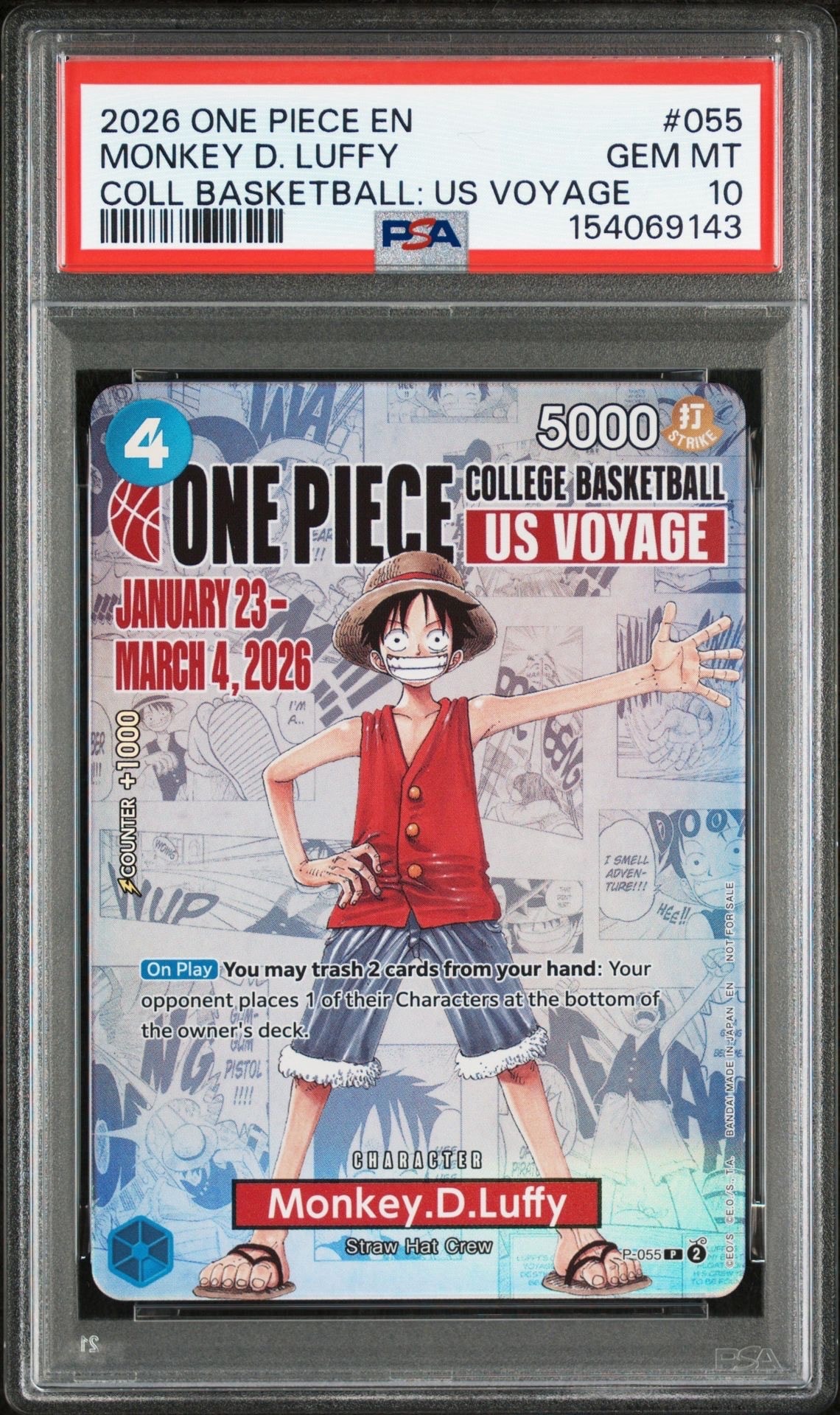 モンキー・D・ルフィ:P (開封済) [P-055]【英語版】(プロモーションカード「ワンピース カレッジ バスケットボール:USボヤージュ」)